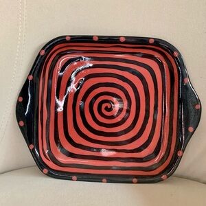 Fired Up Red Swirl Decorative Plate 7.5in X 8in